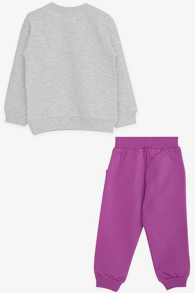 Breeze Girls' Tracksuit Set with Bear Embroidery, Age 1-4, Light Gray Melange