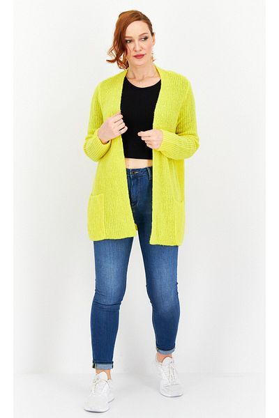 TAIFUN Women Open Front Knitted Cardigan, Yellow