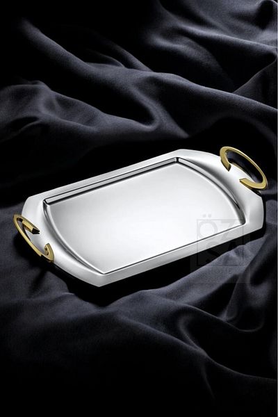 ÖzSa Home Tiamo Amor Premium - 18/10 Stainless Steel with Handles Promise Engagement Service and Tea Tray