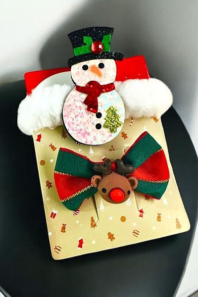 PETEK AKSESUAR 2 Pieces of Rubber Pliers Christmas Themed Hair Clip