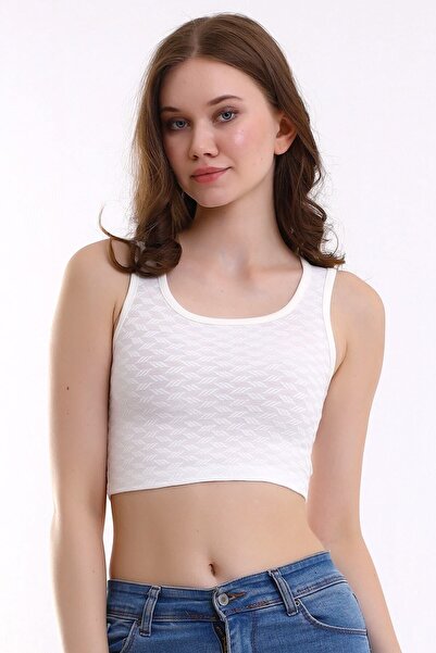 Şiir Еластичний квадратний комір, в'язаний кроп-топ - облягаючий блуз - екрю