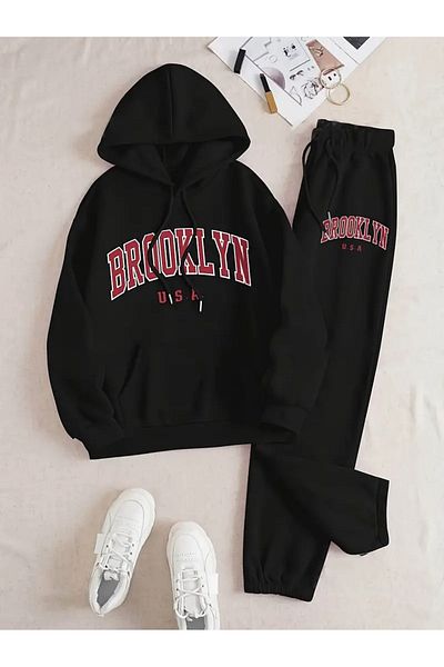 Karatopak Σετ αθλητικής φόρμας με στάμπα Unisex με κουκούλα καγκουρό με τσέπη