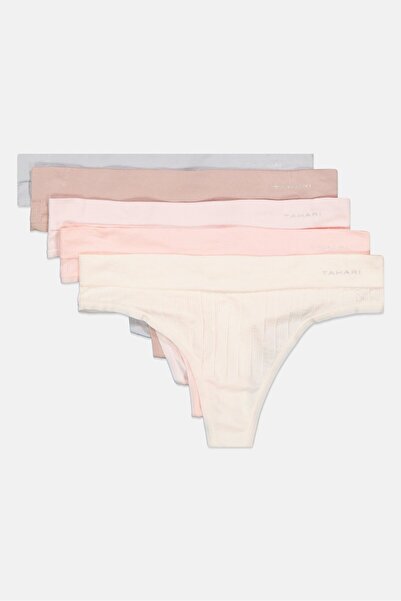 Tahari Women 5Pcs Seamless Ribbed Thong, Pink Combo