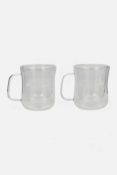 Catherine Malandrino Set 2 Of High Borosilicate Glass Cup With Handle 300 Ml, Transparent