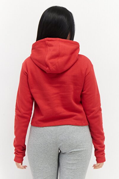 UMBRO Women Hooded Neck Graphic Printed Cropped Sweatshirt, Red Combo