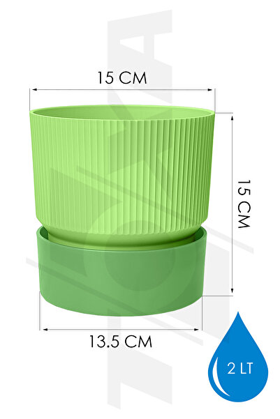 ToXA 2 Litre Yeşil Iksora Saksı Dekoratif Tabaklı Çiçek Kaktüs Saksısı Mat Plastik Saksı