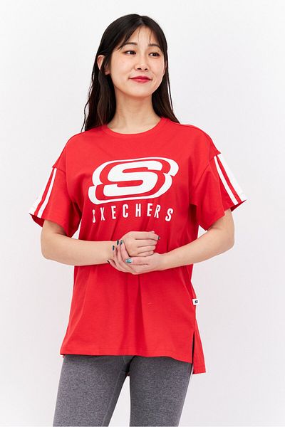 SKECHERS Women Loose Fit Brand Logo Training T-shirt, Red