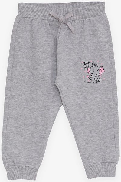 Breeze Gray Melange Baby Girl Sweatpants - 6 Months-2 Years, Printed Elephant