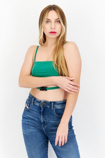 BOOHOO Women Square Neck Sleeveless Solid Crop Top, Green