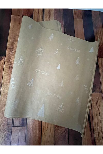 eylülün etiket fabrikası Christmas Themed - White Printed Kraft Wrapping Paper - 70-50 Cm. / 10 Pieces