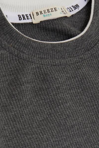 Breeze Μακρυμάνικο μπλουζάκι για αγόρια και κορίτσια, έμβλημα 8-14 ετών, σκούρο γκρι μελανζέ