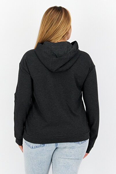 comma Women Hooded Long Sleeves Embroidered Sweatshirts, Black