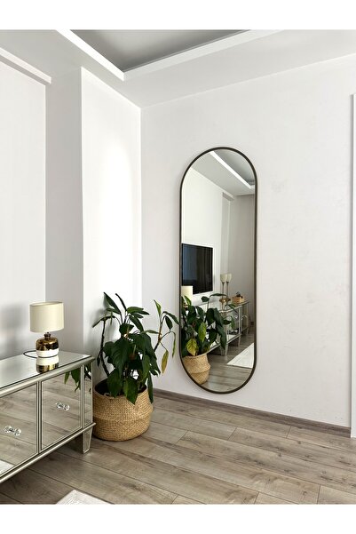 EFFE YAPI DEKOR Pirinç Eskitme Metal Çerçeveli 180x60 CM Elips Model Ayaklı Boy Aynası
