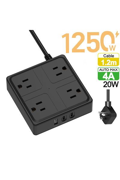 Choice US Plug black US Plug Power Strip AC Outlets Multitap Electrical Socket Extension Cord With USB C Po