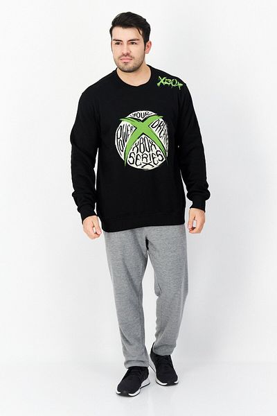 DIFUZED Men Crew Neck Printed Long Sleeve Fleece Sweatshirts, Black
