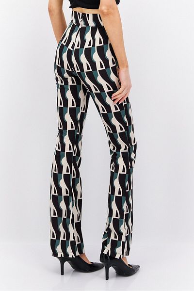BOOHOO Women Petite Allover Print Trouser Pants, Black