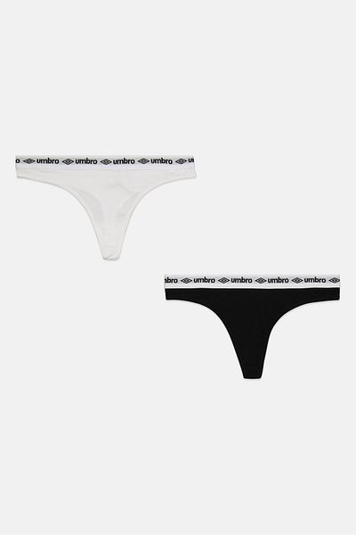 UMBRO Women 2 Pcs Brand Logo Thong Panties, Black