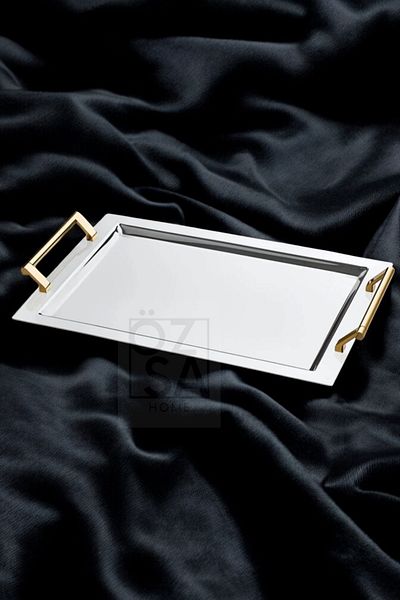 ÖzSa Home Tiamo Avons Premium - 18/10 Stainless Steel, Presentation Tray with Handles, Promise Engagement Service, Tea Tray