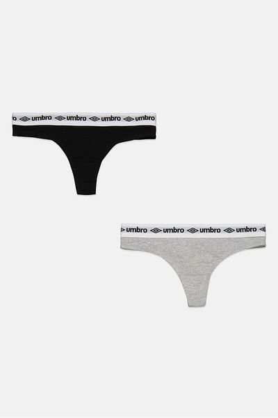UMBRO Women 2 Pcs Brand Logo Thong Panties, Black