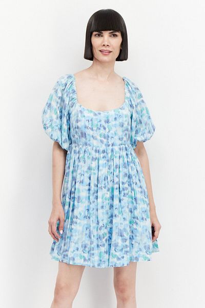 Bcbgeneration Women Allover Print Mini Dress, Sky Blue Combo