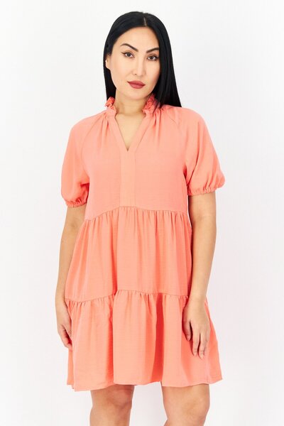 CECE Women Plain Mini Casual Dress, Coral