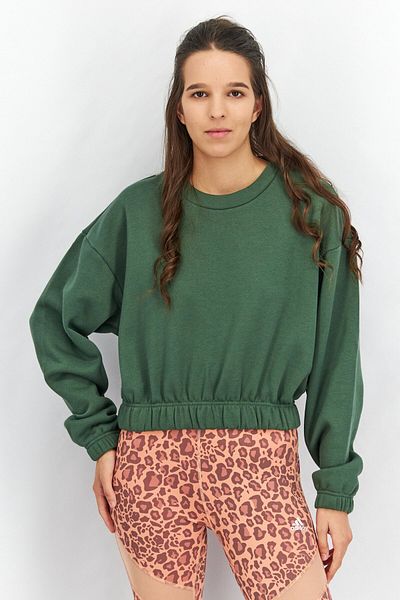 adidas Women Sportswear Fit Solid Long Sleeve Outdoor Sweatshirts, Dark Green