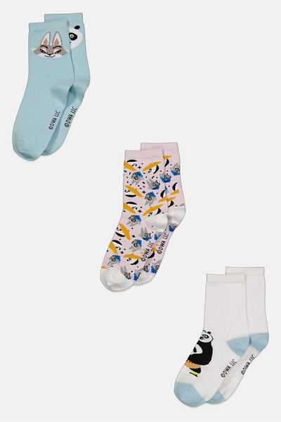 Dreamworks Kids Boy 3 Pair Panda Socks, White