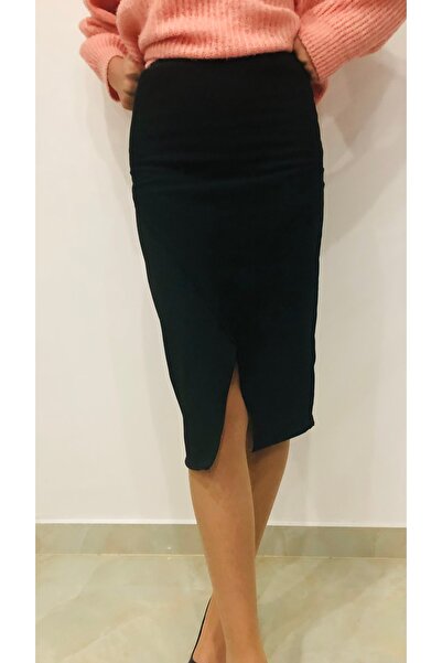 MOR TIRTIL Copy - Midi Length Black Front Slit Wrap Skirt