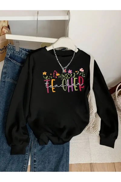 WOODROFFE 24 Νοεμβρίου Ημέρα Δασκάλων Μαύρο φούτερ με στάμπα με λαιμόκοψη