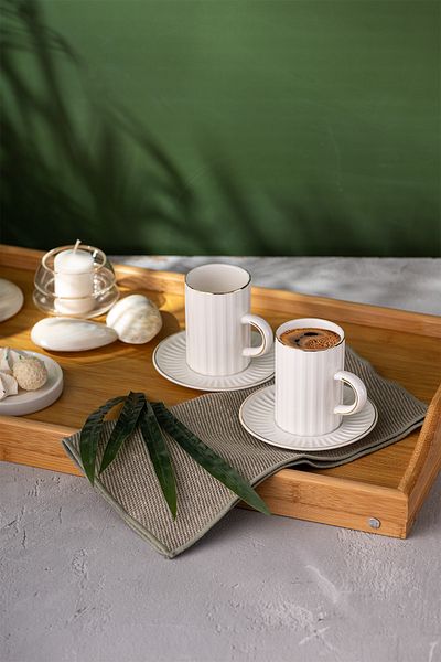 Emsan 150 Cc Gold - Single Line Patterned Double Coffee Cup