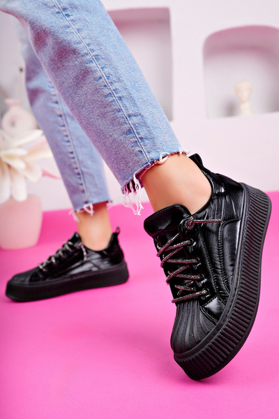 Yazın Ayakkabıları SİYAH PARAŞÜT KUMAŞ TAŞLI BAĞCIKLI SNEAKER