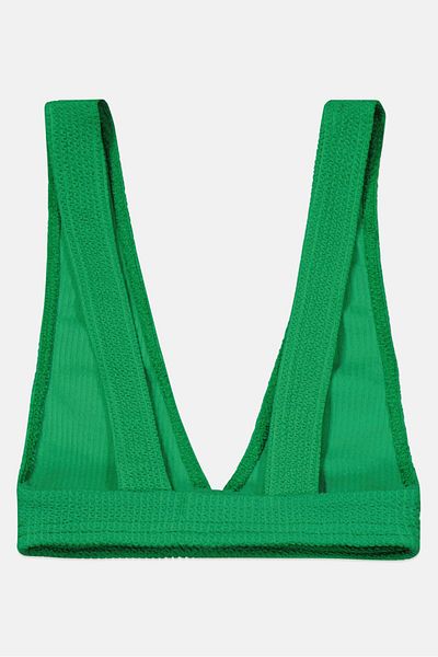 BOOHOO Women Textured Bikini Top, Green