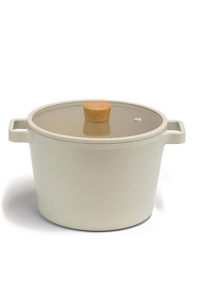 NEOFLAM Fika 22 Cm Cast Beige Deep Casserole with Glass Lid D-neof222d
