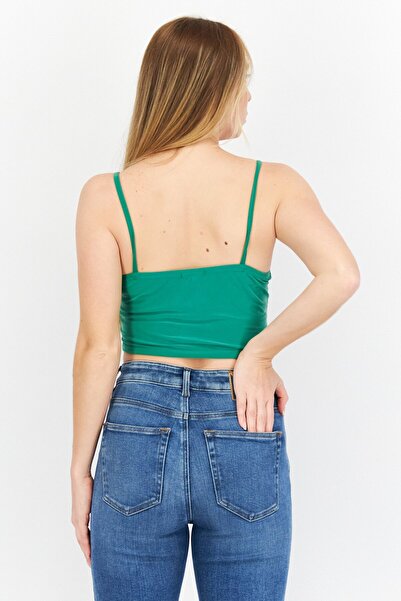 BOOHOO Women Square Neck Sleeveless Solid Crop Top, Green