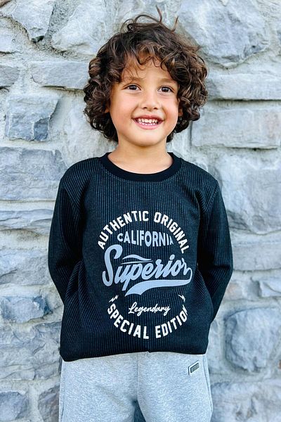 Breeze 6-12 Years Old Boy Striped Printed Long Sleeve T-Shirt - Anthracite