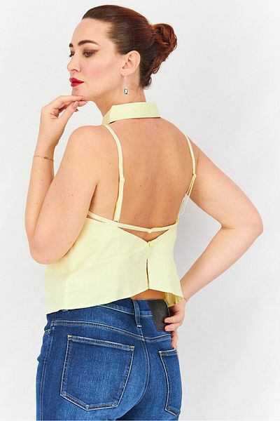 collusion Women Halter Neckline Sleeveless Back Strap Tops, Yellow