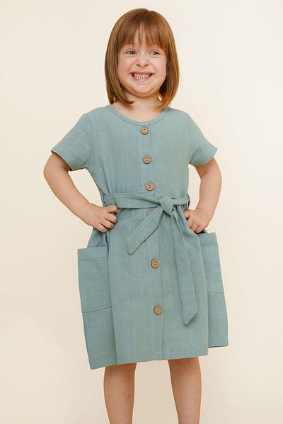 Breeze Girl's Linen Dress Buttoned with Side Pockets 1.5-5 Years, Mint Green