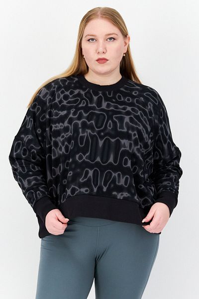 adidas Women Plus Size Long Sleeve Abstract Print Outdoor Sweatshirt, Black Combo