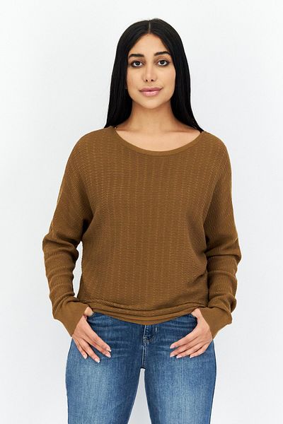 comma Women Jewel Neck Textured Long Sleeve Sweater, Brown