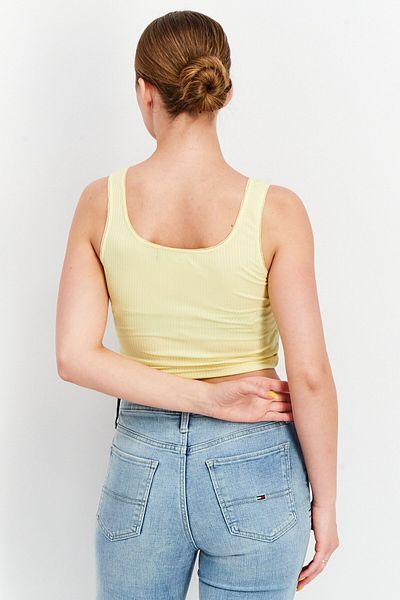Heartbreak Women Scoop Neck Sleeveless Ribbed Crop Top ,yellow