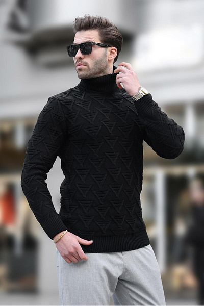 Madmext Pulover pentru bărbați cu model cu gât negru E7292