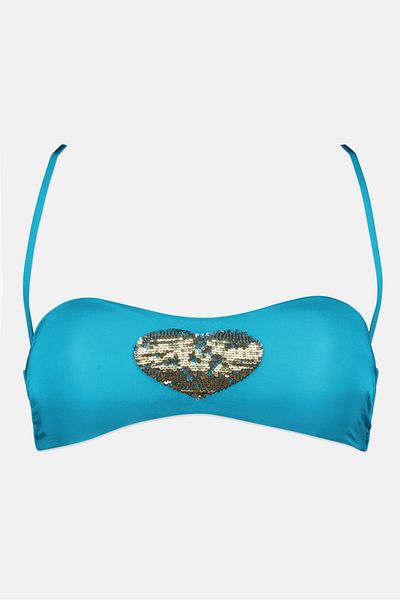 TWINSET Women Sequins Detail Strappy Swim Bikini Top, Blue
