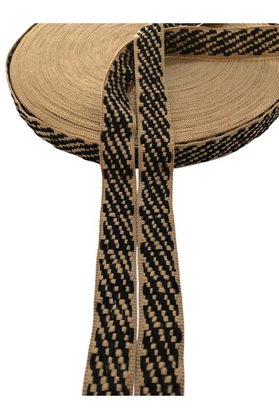 KumaşEvi 2cm Woven Ribbon with Black and Beige Pattern – for Fashion, Bag Accessory, Home Decor, Crafts