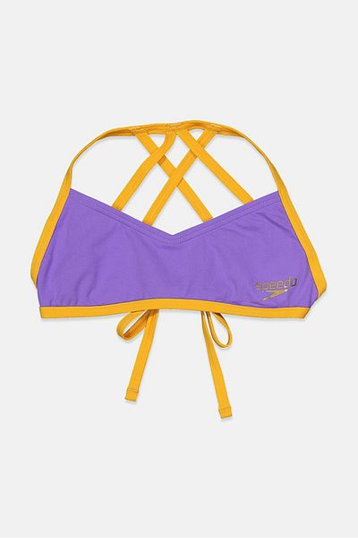 SPEEDO بيكيني علوي للنساء بدون أسلاك مبطن، أرجواني وخردلي