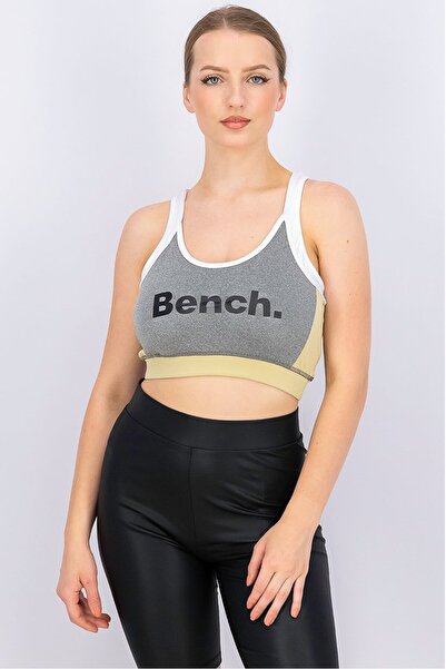 BENCH بلوزة قصيرة بدون أكمام بشعار العلامة التجارية للنساء، رمادي مارل