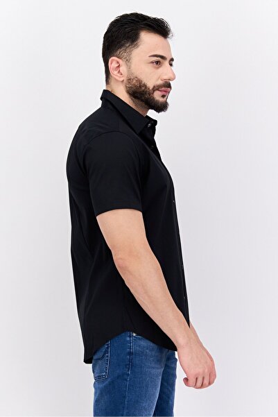 THEORY Men Tailored Fit Short Sleeves Plain Casual Shirt, Black