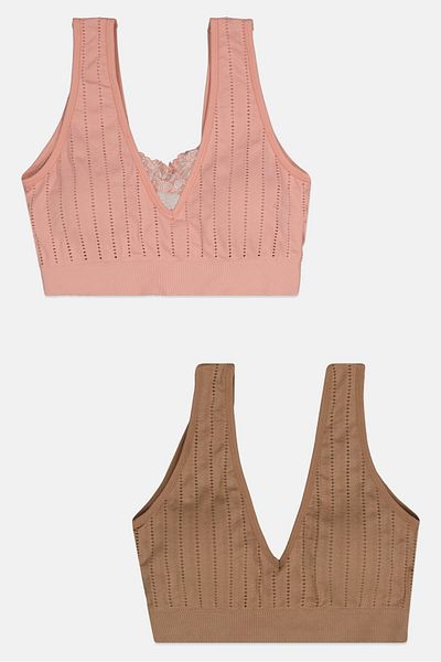 REAL Women 2 Pack Lightly Padded Seamless Textured Bralette, Pink