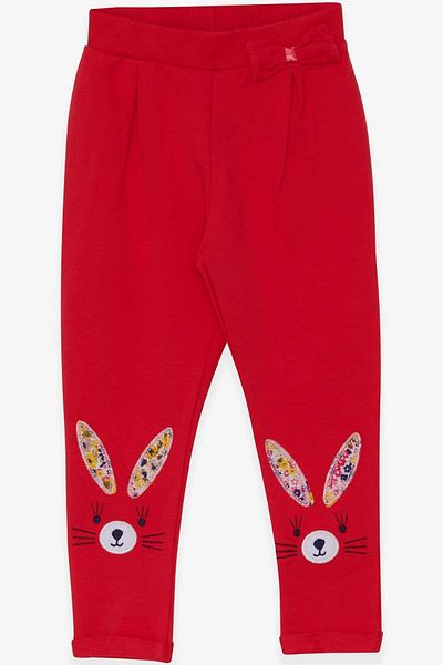 Breeze Baby Girl Leggings Trousers with Rabbit Embroidery, 9 Months-3 Years, Pomegranate Flower