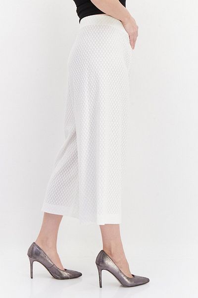 TAIFUN Women Regular Fit Textured Palazzo Pants, White