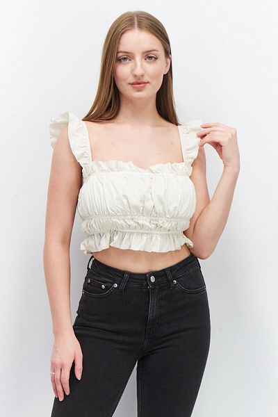 Skylar Rose Women Square Neck Sleeveless Textured Crop Top, Cream